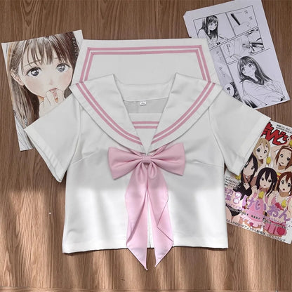 Student Clothes Sailor Outfit White Pink Japanese School Jk Uniform Sailor Fuku Korean Women's High School Girls Seifuku