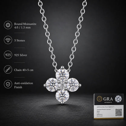 LongZhe Moissanite Necklace for Women 0.3CT 4mm Round Cut S925 Sterling Silver Flower Pendant Clavicle Chain Jewelry Gift