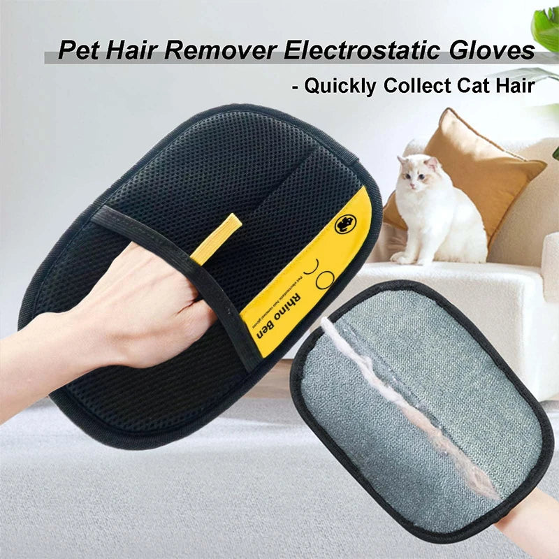 Pet Hair Removal Glove Upgraded Electrostatic Grooming Glove for Cat Dog Reusable Static Fur Remover Glove for Furniture Ca