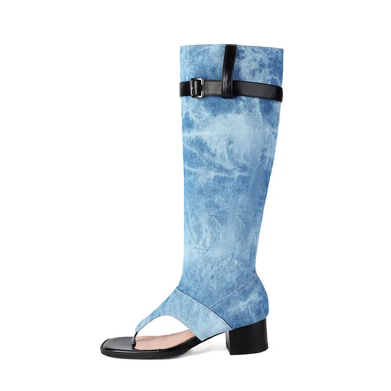 New Fashion sandalias femininas Clip Toe Chunky Heels High Top Sandals Women Knee High Boot Summer Shoes Lady Flip Flops WSH5264
