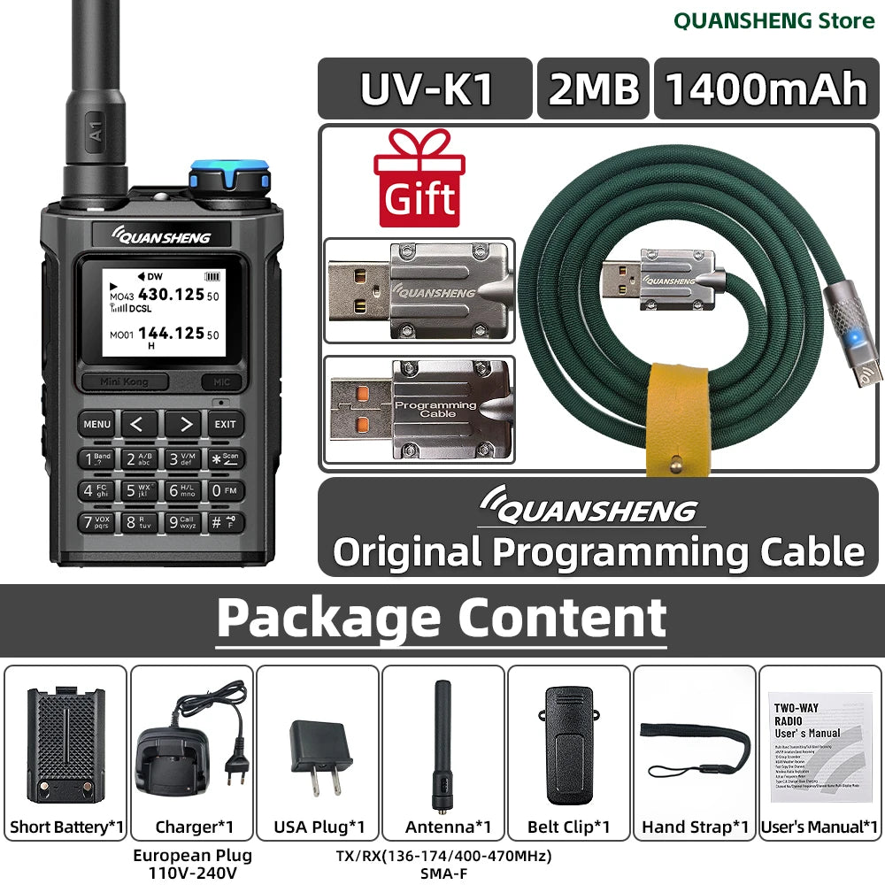 Quansheng UV K1 8 MINI Walkie Talkie Long Range Camping Emergency FM AM Ham Communication Radio Transceiver Wireless Set Walkier