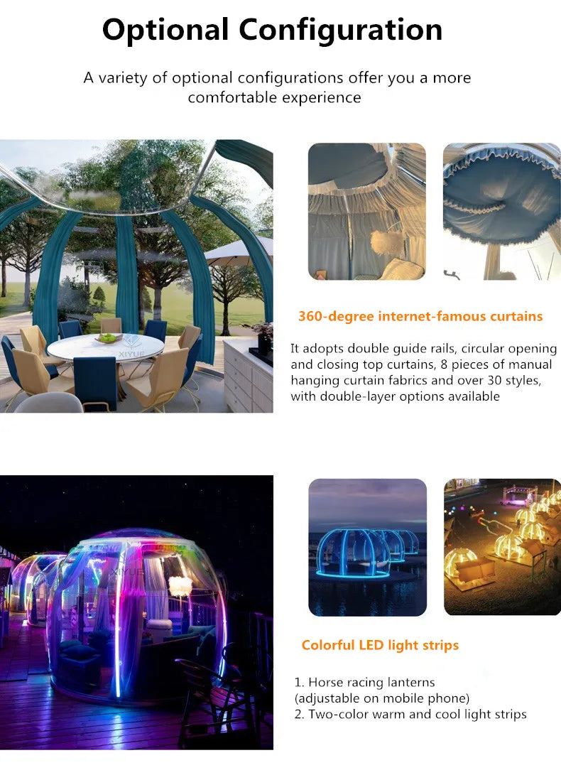 XIYUE Villa Garden Wind Resistance Pc Polycarbonate Planetarium Dome Tent Modular Domes Tent for Resorts Camping Geodesic Dome