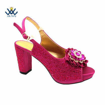 New Design Peep Toe African Spring Autumn Lady Shoes and Bag Set in Gold Color Women Sandal in Wedding