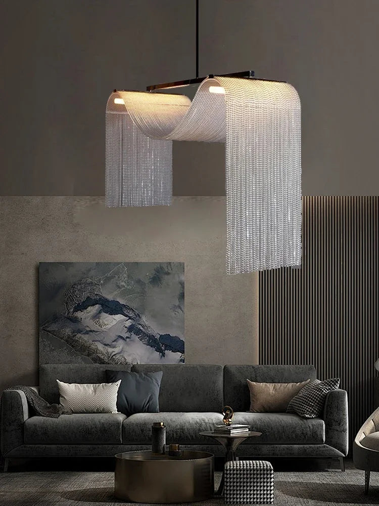 Waterfall Tassel Metal Pendant Lights European Designer LED Home Decor Hanging Lamps for Ceiling Living Room Chandelier Lighting