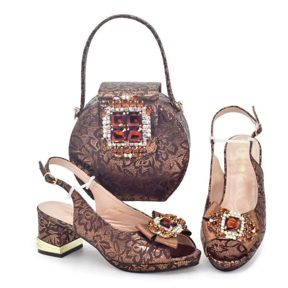 New Design Women Italian Shoes and Matching Bags Sets Decorated with Rhinestone Bag and Shoes Sets for Women 2026 Luxury