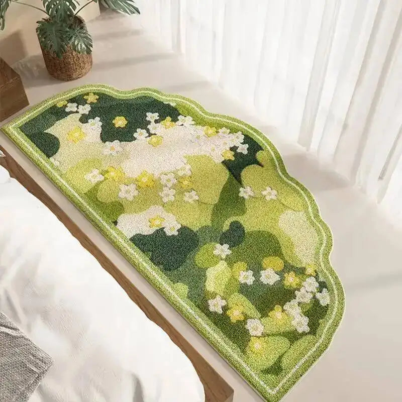 Fresh Style Green Carpet Green Moss Thicken Plush Rugs for Bedroom Bedside Irregular Non-slip Dirty Resistant Carpet Home Decor