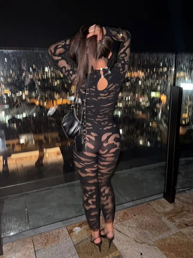 New Arrivals Woman Sexy Knit Backless Hollow Out Romper Slim Fit Turtleneck Knitted Bodycon Jumpsuits for Women Casual Party