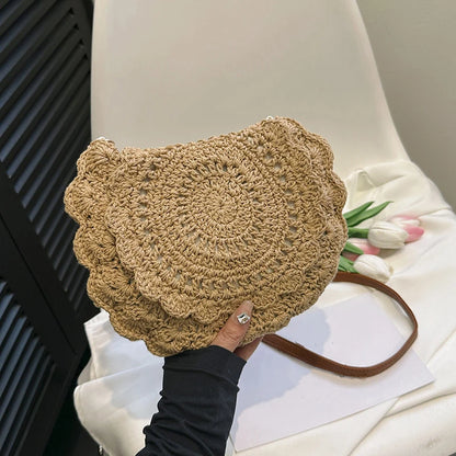 Vintage Woven Handbag New Vacation Round Summer Beach Bag Fashion Crossbody Bag Ladies Messenger Bags