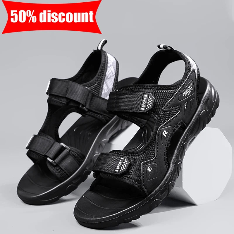 Mens Sandals Classic Black Comfortable Barefoot Outdoor Casual Beach Shoes Anti Slip Speed Drying Summer Walking Sandals Men