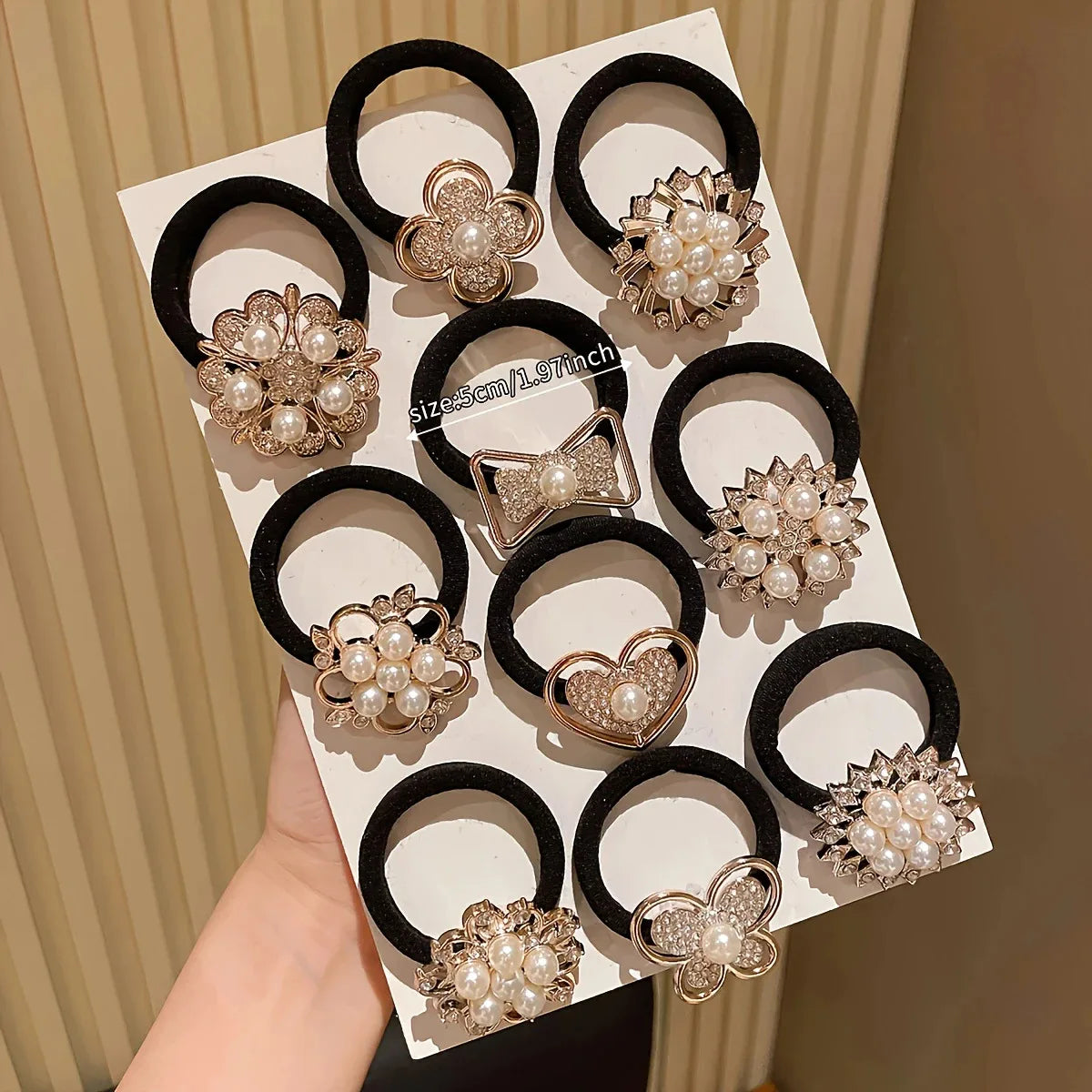 10pcs Rhinestone Faux Embellished hair band, Cute Elastic Jersey Material, Includes Minimalist & Elegant Styles Women's Hair Tie