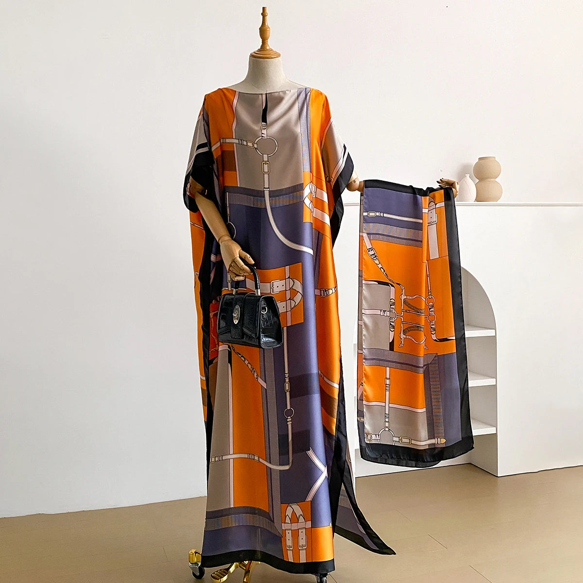 Summer Fashion Kaftan Dress for Women with Big Scarf Loose Abaya Muslim Style African Casual Print Shawl Robe - New 2026