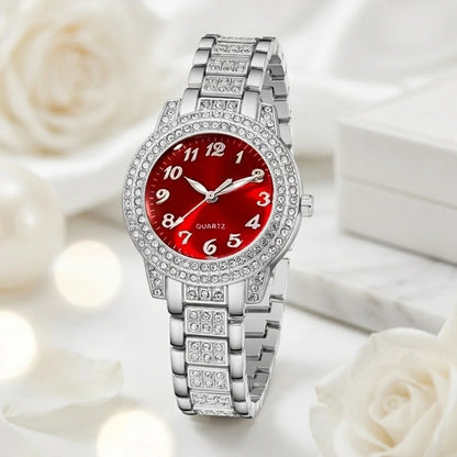 4Pcs/Set Unisex Jewelry Watches Women's Wristwatch Accessories Silver Red Trendy Fashionable Elegant Classic Exquisite Light Luxury Rhinestone Luxury Bracelet Watch Set Y2K Suitable for Daily Outfits Perfect Holiday Gift