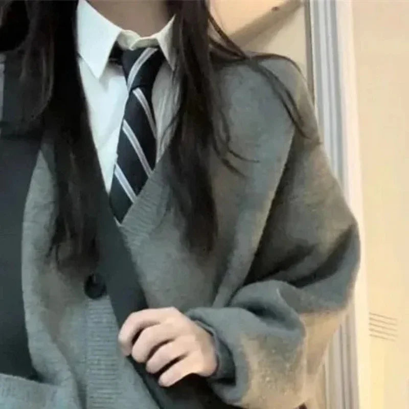 Japanese and Korean College Style V-neck Autumn Winter Grey S-8XL School Uniform JK Long Sleeve Women's Role Play School Girl