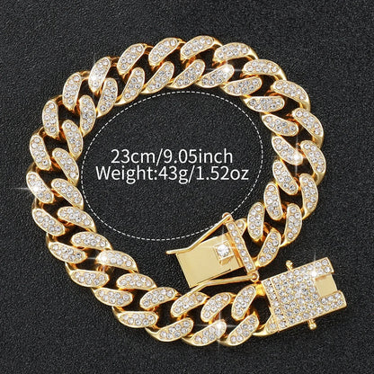 ABC2 Pcs Luxury Full Diamond Men's Watches Steel Band Gold Analog Watch Quartz Bracelet Set Men's Watch Homo Watch
