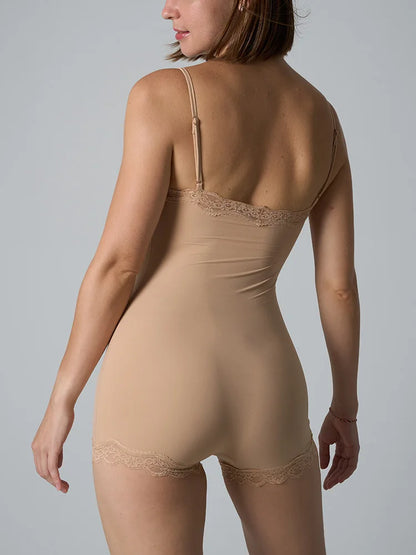 Hot Women Sexy Lace Patchwork Bodysuit Sports FitnessSkinny Shaperwear Camisole Square Neck Spaghetti Strap Slimming Bodycon