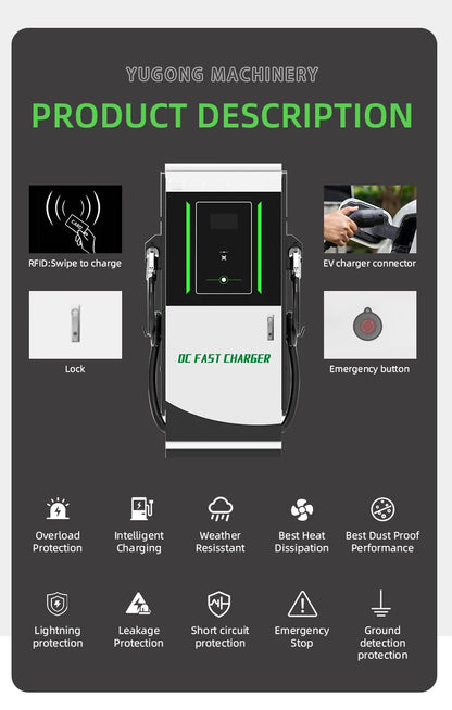 90kW DC EV Charger Station CCS2 Dual Gun Fast Charging Floor Mounted Smart APP WiFi 4G RFID IP54 OCPP 1.6J Fully Approved