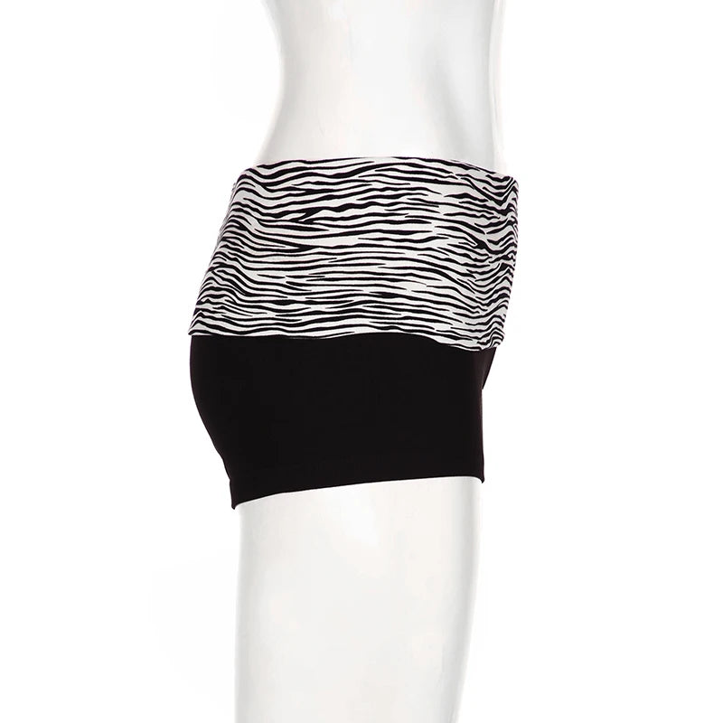 SUCHCUTE  Casual Zebra Print Elastic Shorts Female Skinny Low-waisted Mini Short Y2K Harajuku Slim Bottoms Summer Homewear 2025