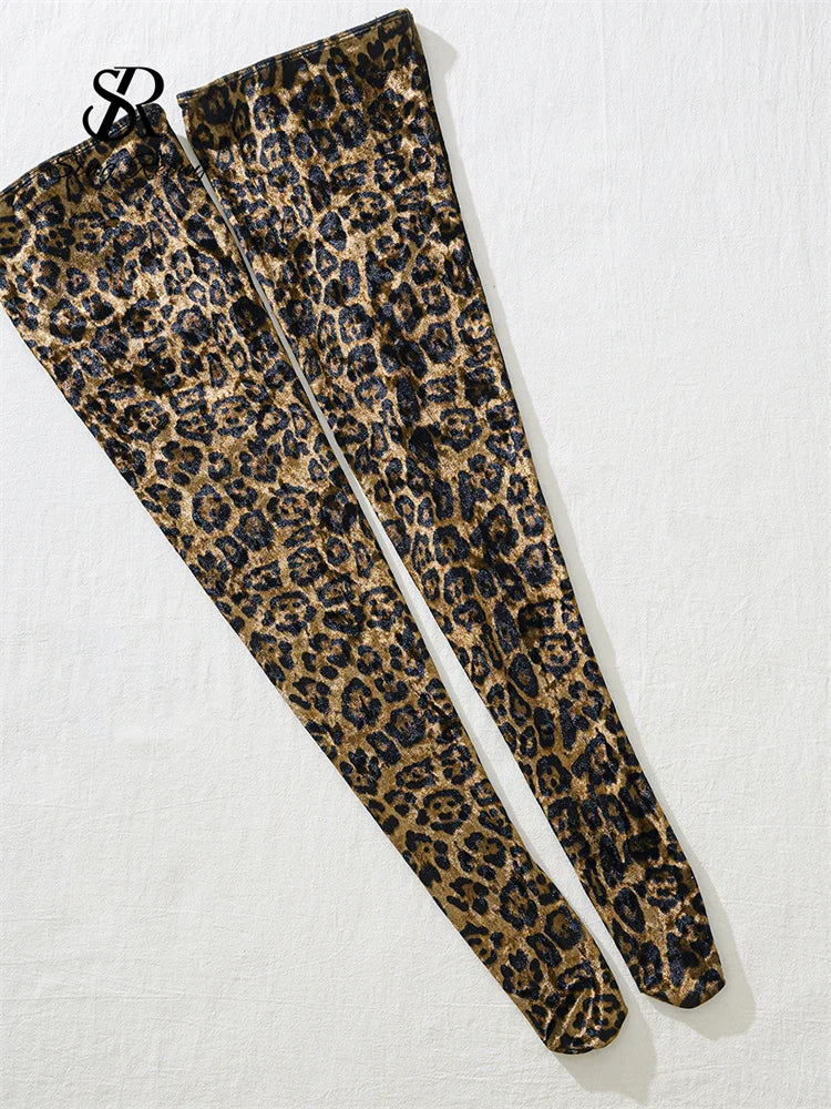 SINGREINY 2025 Leopard Print Sexy Bodysuits Halter Hollow Out Slim Backless Rompers Streetwear Fashion Cosplay Erotic Playsuits
