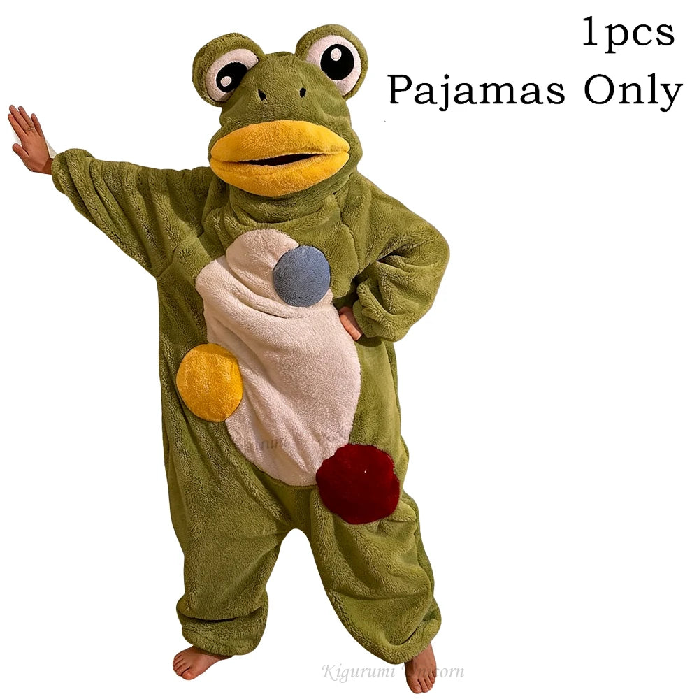 Cartoon Frog Kigurumi Unicorn Winter Pajamas Onesie Pyjama Costumes For Halloween Carnival Cosplay Women Men Party Slipper