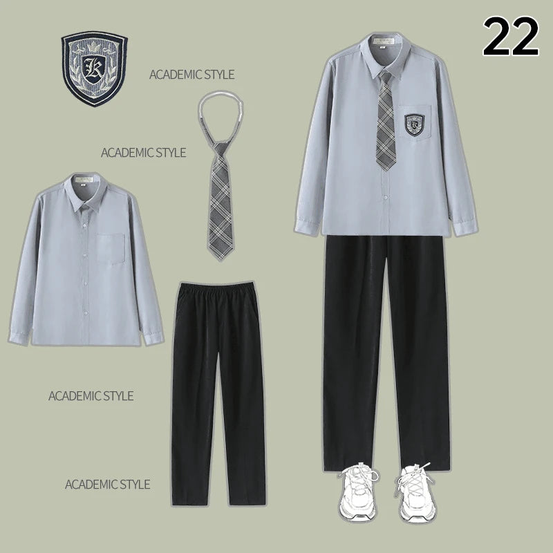 Men Women JK Uniform British Style School Uniforms Preppy Style Pleated Skirt With Bow Tie Tops Pants Chorus Poetry Cosplay