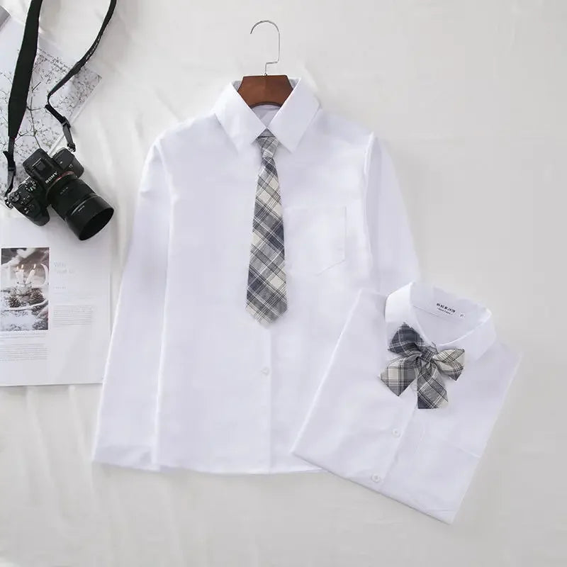 New Hot 2025 XS-3XL Women's Summer V Neck Long Sleeve Slim Casual White Shirt Tops Blouses For JK School Uniform Student Clothes