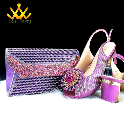 2024 Special New Arrivals Italian Women Shoes and Bag to Match in Green Color with Platform Shinning Crystal Sandal for Wedding