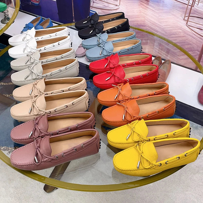 Spring Summer Ladies Genuine Leather Comfortable Slip-On Soft Bottom Driving Casual Flat Office Lazy Person Loafers Shoes