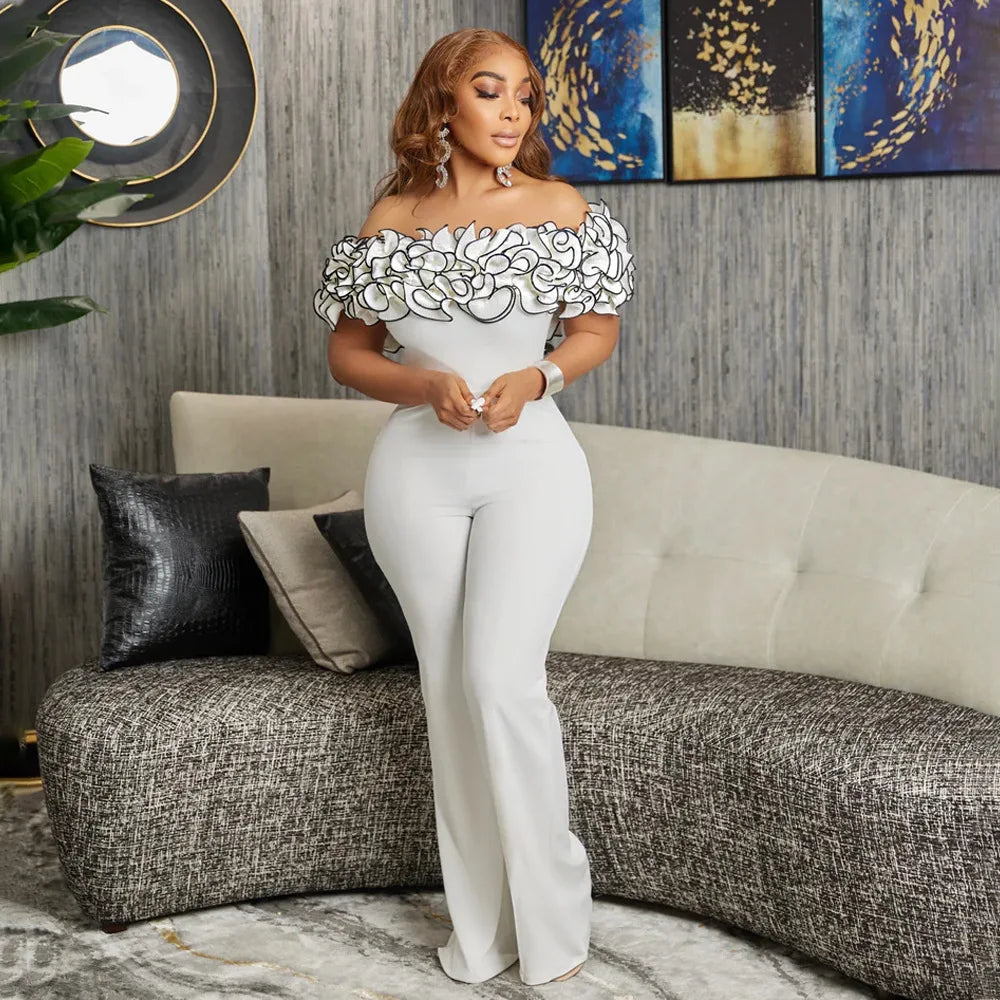 HBLL Factory Direct Woman Jumpsuits Elegant 3D Rose Flower One Piece Women Club Overalls Celebrities Outfits Party Sexy Clubwear
