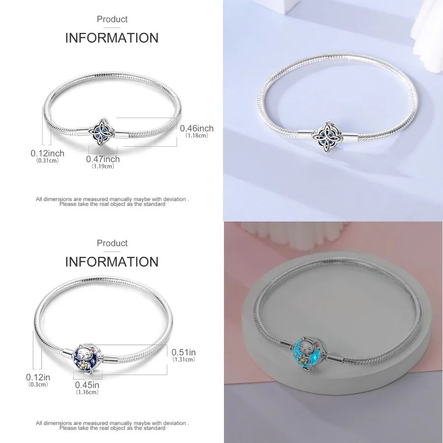 Silver 925 Bracelet Original Bracelets Colorful Zircon Heart Flower Cat Snake Chain For DIY Charms 17-20CM Luxury Jewelry Gifts