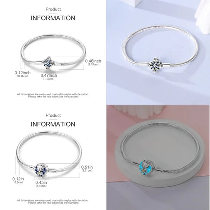 Silver 925 Bracelet Original Bracelets Colorful Zircon Heart Flower Cat Snake Chain For DIY Charms 17-20CM Luxury Jewelry Gifts