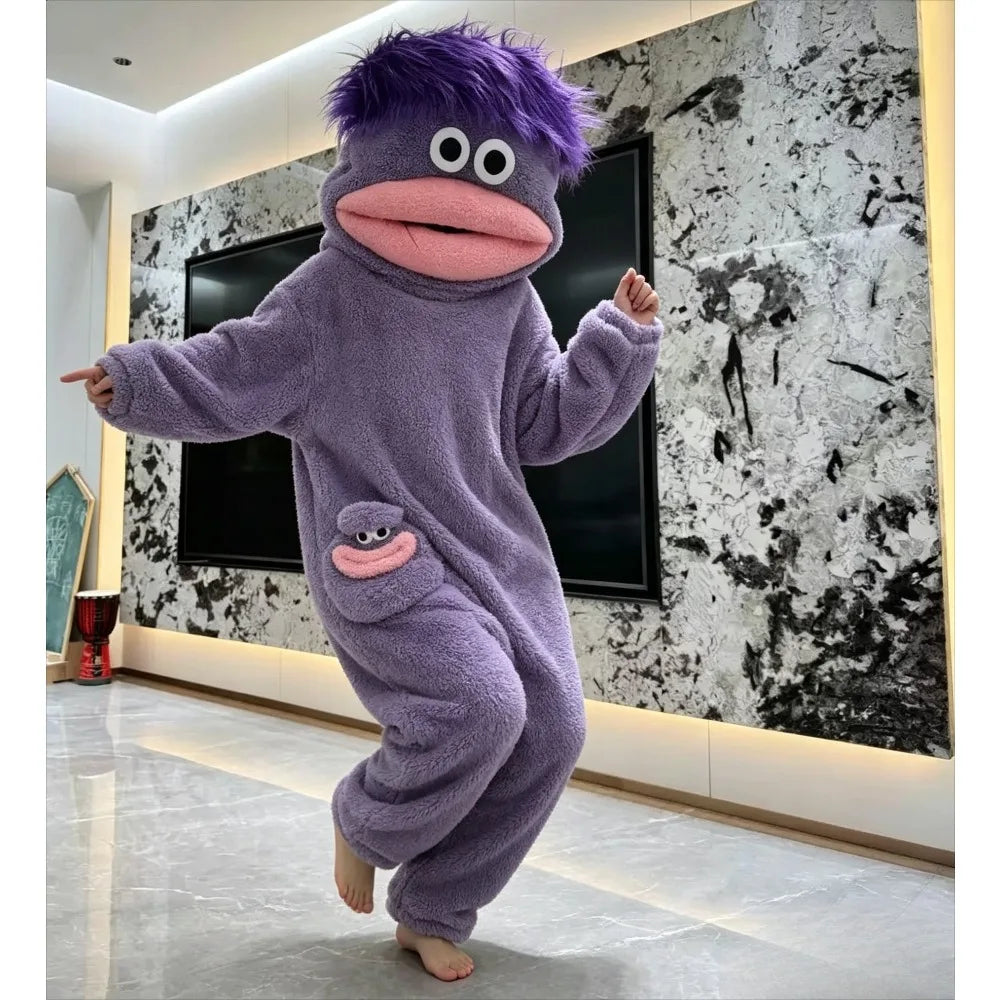 Cute Big Mouth Monster Onesie Pajamas Thick Coral Fleece Homewear Funny Couple Sleepwear for Men Women Autumn Winter Lounge Wear