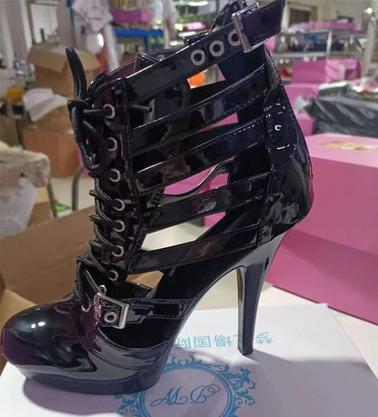 New Roman Hentian high lace-up short boots 13cm 15cm 17cm pole dance high heels fashionable and sexy waterproof platform boots