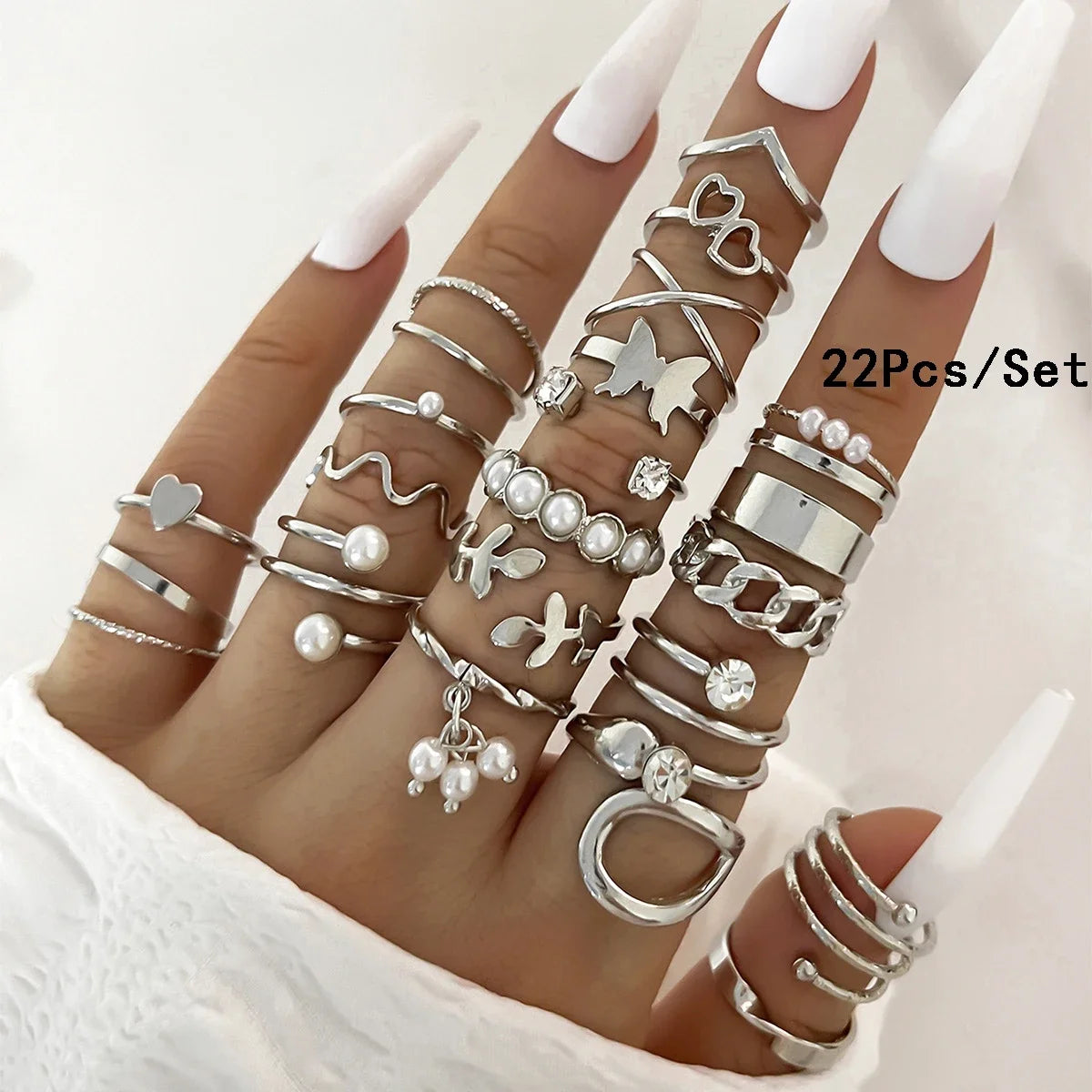 28Pcs Fashion Geometric Knuckle Rings Set For Women Crystal Heart Gold Silver Color Rings Girls  Party Jewelry Accessories