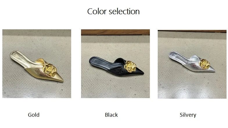 Flower Women Flats Slippers Pointed Toe Elegant Mules Shoes Fad Slingback Sandals 2025 Summer New Luxury Flip Flops Mujer Slides