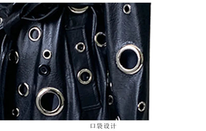 Nerazzurri Autumn Oversized Extra Long Pu Leather Trench Coat for Women Holes Hollow Out Luxury Designer Emo Streetwear Overcoat