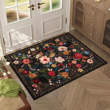 VIKAMA Door Mat Indoor Entrance Machine Washable Boho Floral Small Area Rug Non-Slip Low Pile Throw Rugs for Home Entryway Decor