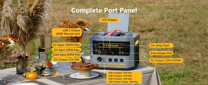 VTOMAN FlashSpeed 2400 Portable Power Station 2400W 1408Wh LiFePO4 Battery UPS Uninterruptible Power Supply,Max 600W Solar Input, Expandable to 2688Wh, 12 Devices Output, Car Jump Starter for Camping Home Emergency Backup Pow