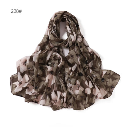 66 Colors Pearl Chiffon Printed Hijab Scarf New Fresh Small Floral Polka Dot Sunscreen Silk Scarf Shawl Turbans for Women Hijabs