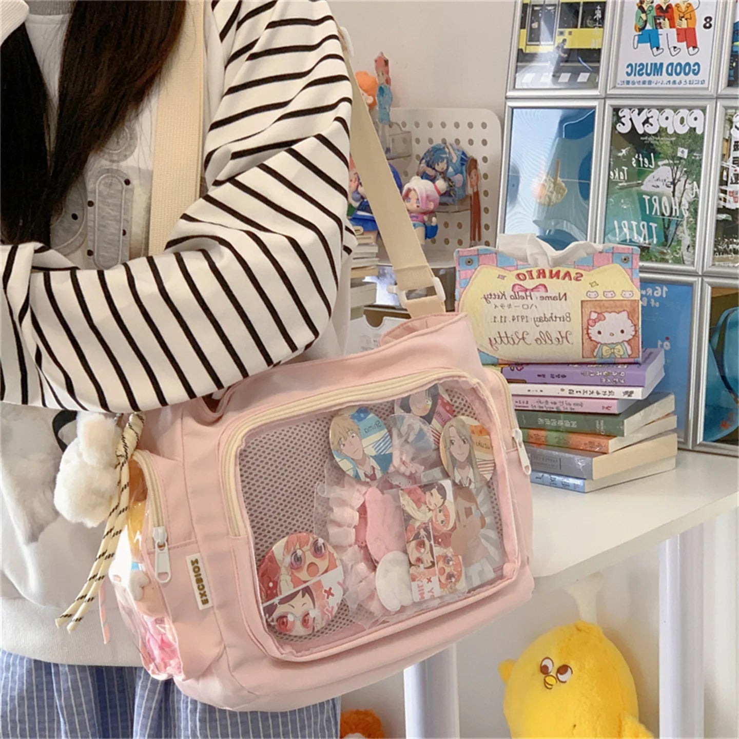 Trendy Transparent Simple Crossbody Bag for Girls Large Capacity School Shoulder Bag Comfortable and Versatile Texture Ita Bag