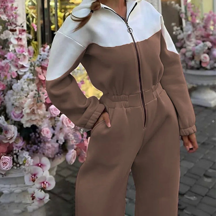 KUCLUT 2025 Autumn New Women's Fashion Sports Casual Jumpsuit Zipper Design Spliced Contrast Color Versatile Jumpsuits 1A991