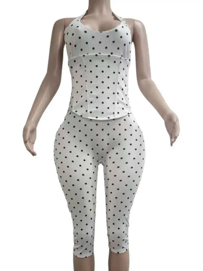 Sexy Backless Dot Print Jumpsuit Women Summer One Pieces Bodycon Jumpsuits Rompers Club Birthday Party Outfits Fashion Playsuit