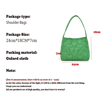 Tote Bags for Women Oxford Luxury Designer Handbags Purse Fashion Heart Winter Small Shoulder Bag Quilted Padded Top Handle Bag