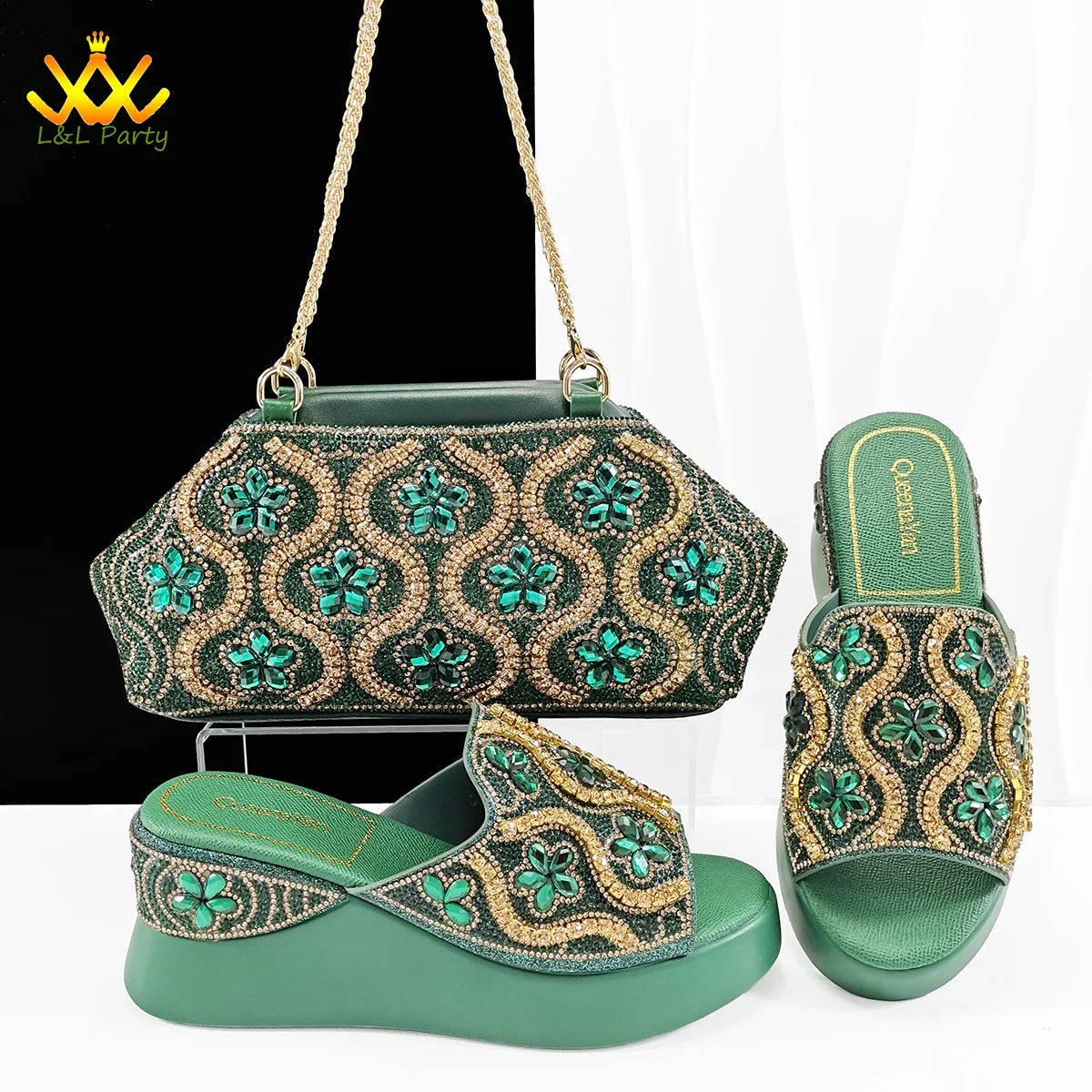 Purple Color High Quality Elegant Retro Design Nigerian Women Ladies Shoes and Bag Set with Platform Comfortable Slipper