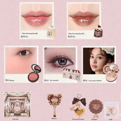 Flowerknows THE SWEETIE BEAR COLLECTION Makeup Gift Set All In Concealer Palette Blush Setting Powder Lip Jelly Gift Box Mirror