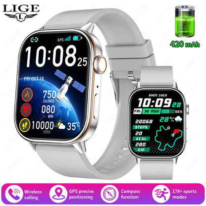 LIGE 2026 For Android IOS GPS Smart Watch Women 2.01" HD Screen Heart Rate Bluetooth Call Compass IP68 Waterproof Men Smartwatch