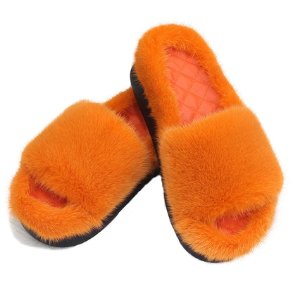 2026 Women Real Mink Fur Slippers Indoor Outdoor Luxury Shoes For Women Comfort Platform Fluffy Slipper Slides For Woman Summer