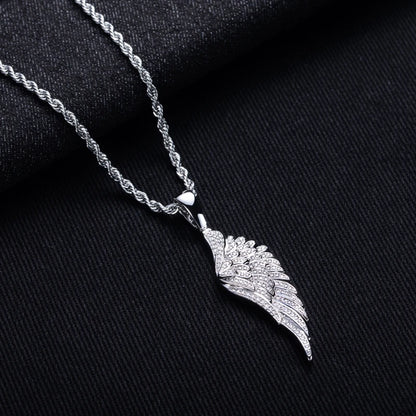 MossanRappr Sparkling Moissanite Iced Out Angel Wing Pendant 14K Gold Plated Trendy Hip Hop Necklace Jewelry Gifts for Men Women