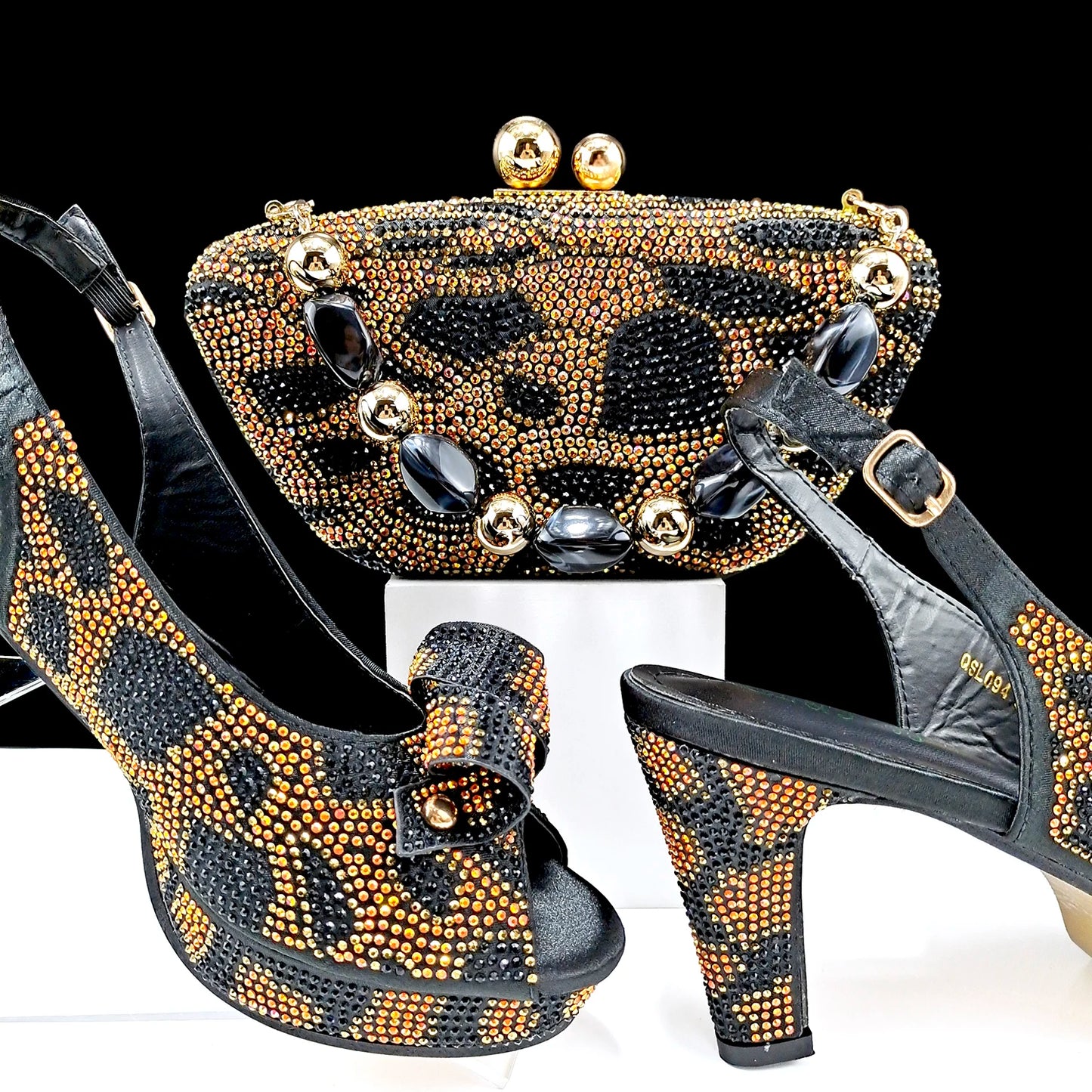 Nigerian Fashion Design Girly Style Party Shoes And Bag Sexy High Heels And Full Diamond Dual Purpose Mini Bag Women's Shoes