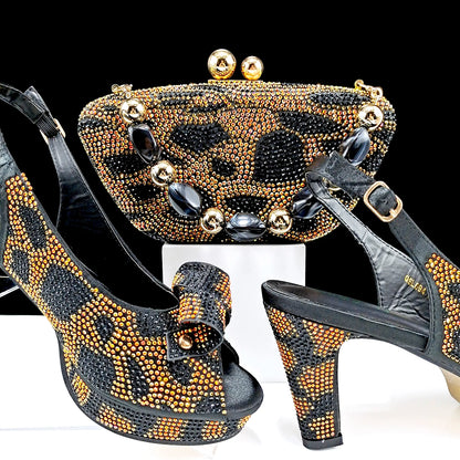 Nigerian Fashion Design Girly Style Party Shoes And Bag Sexy High Heels And Full Diamond Dual Purpose Mini Bag Women's Shoes