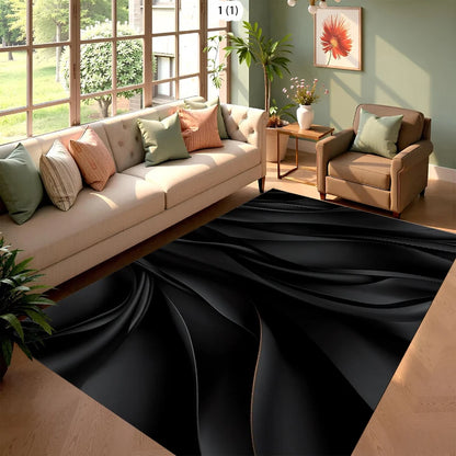 Modern Abstract Black White Curved Pattern Area Rug Soft Carpet for Non Slip Floor Mat Cozy Bedroom Scandinavian Minimalist
